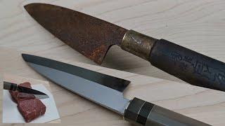 Old Rusty Knife Restoration / Deba Knife / Japanese Knife - Restoration and Sharpening - chef knife