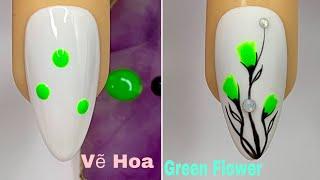 Easy Green Blossom Nails Art For Beginner Vẽ Hoa Xuân Hè New Nails Design  New Nails