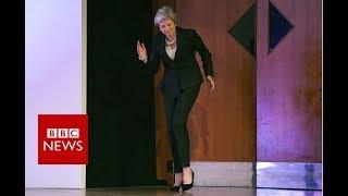 May's Dancing Queen arrival on conference stage - BBC News