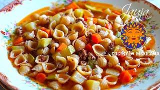 Sopa de Conchitas con Carne y Verduras Rapidísima y Nutritiva