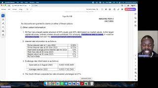 MAC3761 Test 3 2023[part c & part d(i)]WACC using market values,-Target capital structure in project