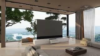 Hidden tv cabinet with ALR retractable projector screen-72-130inch Laser TV home movie floor screen