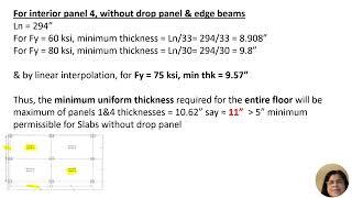 Minimum thickness of a Two way Flat plate Concrete slab using American Code ACI318 1922