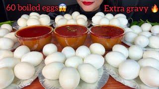 ASMR EATING 60 BOILED EGGS WITH EXTRA GRAVY,EATING CHALLENGE