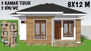 Desain Rumah 8x12 Meter 3 Kamar Tidur 2 Kamar Mandi WC