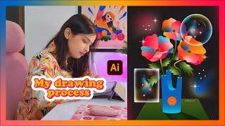 My Drawing process (Vector flower illustration using gradients in Adobe illustrator) 