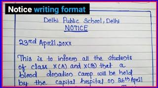 Notice writing format in English| blood donation notice | how to write a notice