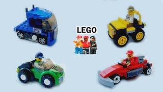 Lego cars! How to build simple Lego cars: a green, a blue, a yellow, a red cars.