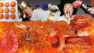 ASMR MUKBANG| 직접 만든 불닭 오징어 버섯 양념치킨 소세지 먹방 & 레시피 FRIED CHICKEN AND FIRE NOODLES EATING