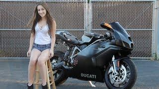 The Cutest Young Teen and a Sexy Black DUCATI Motorcycle