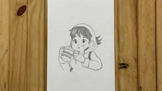 How to draw a girl drinking coffee | Pencil drawing easy