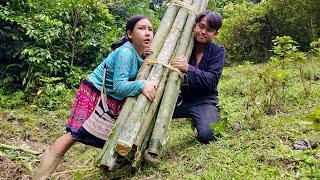 17 year old Mai repairs broken bamboo house with handsome boyfriend | Forest Life