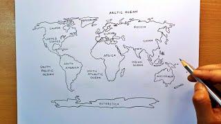 how to draw world map easily step by step || world map drawing || how to draw world map for upsc
