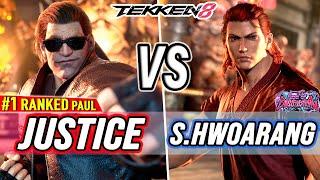 T8  Justice (#1 Ranked Paul) vs Super Hwoarang (Hwoarang)  Tekken 8 High Level Gameplay