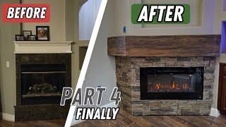 Fireplace Makeover: DIY Replacement with Touchstone Smart Insert, Faux Stone & Wood Beam Mantel!