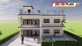 "Stunning 2BHK House Plan: 2D & 3D Designs with G+2 Elevation Ideas!"