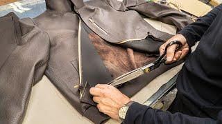 Process of Making Hand Made Leather Jacket. Korean Skilled Tailor