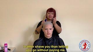 Barberette Makes Non-Paying Client Sandy Completely Bald & Browless - Headshave Trailer