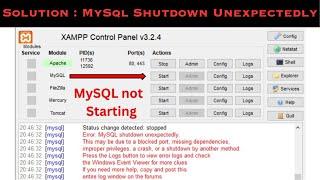 Error MySQL shutdown unexpectedly in Xampp | Easiest way to solve this