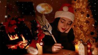 1 Hour Cozy Christmas Ambience ASMR  ⭐️ Crackling Fireplace, Ticking Clock, Writing & Snowstorm