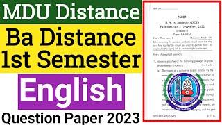 Mdu Ba Distance English 1st semester Question Paper 2023 | Mdu DDE Ba English 1st semester Paper