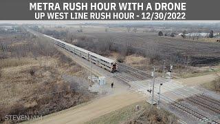 Metra Rush Hour From Above - Drone Testing - UP West Line - 12/30/2022