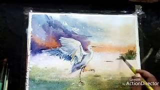 How to draw crane bird with water colour.. By suman saha