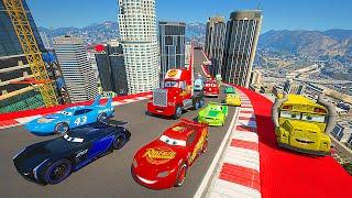 Race Disney Cars VS Trucks - Mack McQueen Cruz Ramirez The King Jackson Storm Miss Fritter & Friends