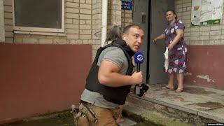 Reporter Runs For Cover Amid Shelling Of Ukrainian Flood Evacuations