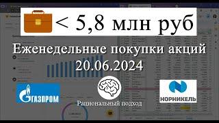 50. Еженедельные покупки акций и облигаций: Газпром, НорНикель, ВТБ (20.06.2024)