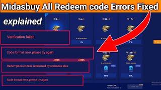 Midasbuy All Redeem code Errors Fixed & explained