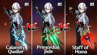 Arlecchino - Staff of Homa VS Jade Spear VS Calamity Queller - Which weapon is BEST? Genshin Impact