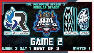 RSG PH vs MINANA EVOS - GAME 2 | MPL Philippines Season 13 Week 3 Day 1 (Best of 3) | CEMASTER