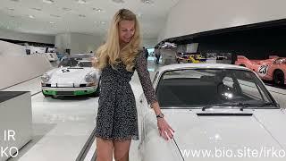 Porsche and Irina Kovych | Blonde with long legs shows off retro racing cars | Museum in Stuttgart