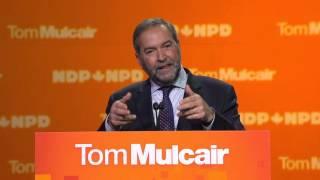 NDP Leader Tom Mulcair makes his concession speech before supporters in Montreal.