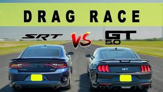 Ford Mustang GT 5.0 10 Speed vs Dodge Charger SRT 392, V8 battle! Drag and Roll Race.