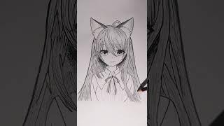 Anime Wolf Girl Pencil Drawing ️ #art #anime #pencildrawing #youtubeshorts #ytshorts #drawing