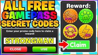 ALL FREE SECRET GAMEPASS CODES IN ROBLOX STRONGMAN SIMULATOR