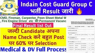 Indian Cost Guard 2 x Center Group C Result list Out |ICG Group C DV & Medical Full Details