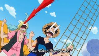 Sanji sees a large woman and freaks out | One Piece