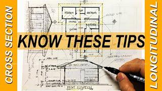 HOW TO DRAW CROSS SECTION & LONGITUDINAL SECTION OF ARCHITECTURAL DRAWINGS.