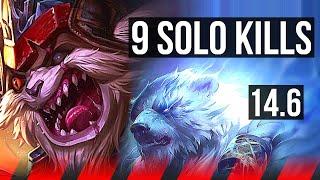 KLED vs VOLIBEAR (TOP) | 9 solo kills, 1400+ games, 16/3/13, Legendary | KR Grandmaster | 14.6