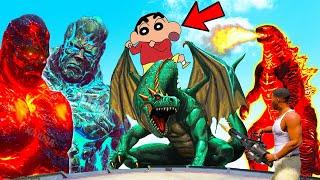 GTA 5 : SHINCHAN meets ICE & LAVA TITANS & FIRE GODZILLA to get DRAGON in GTA V