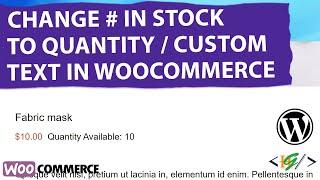 How to Change # in stock to Quantity: # in WooCommerce Single Product Page | Custom Text