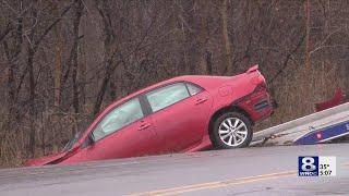 Car smashes into pole on Turk Hill Road