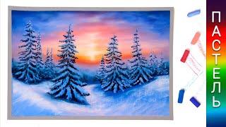 ️ Как нарисовать зимний пейзаж пастелью  Спидпейнт 