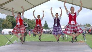 Rachael Walker and Michelle Gordon in Highland Fling dance competition during 2023 Aboyne Games