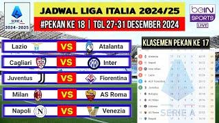 Jadwal Liga Italia 2024 Pekan 18~Napoli vs Venezia~Klasemen Serie A 2024/2025 Terbaru~Live Bein