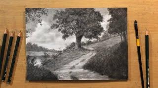 Landscape in Graphite - Path By the River