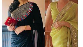 2024 latest mirror work sarees/simple mirror work saree designs....